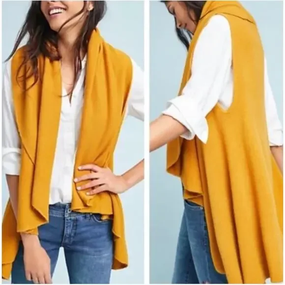 Anthropologie Moth Mustard Sleeveless Cardigan Vest - Picture 1 of 4